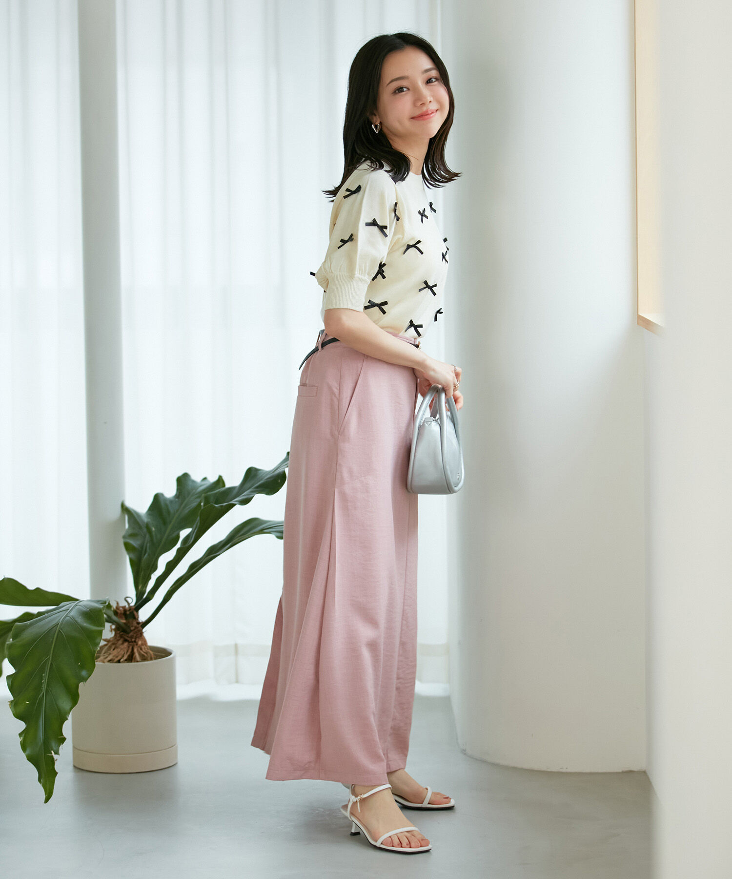 VIS「【WEB限定】リボンハーフスリーブニット」|ニット・セーター|