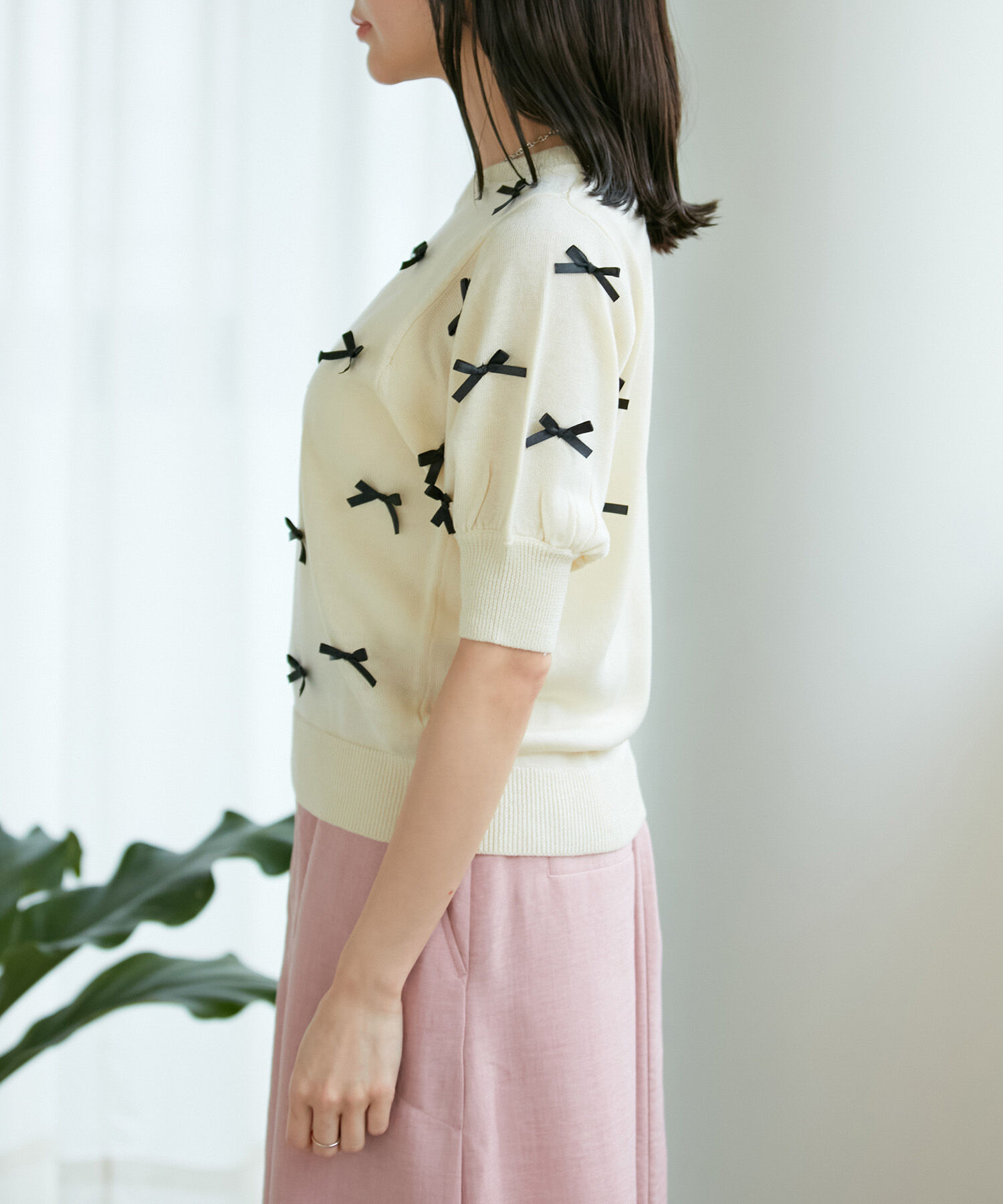 VIS「【WEB限定】リボンハーフスリーブニット」|ニット・セーター|