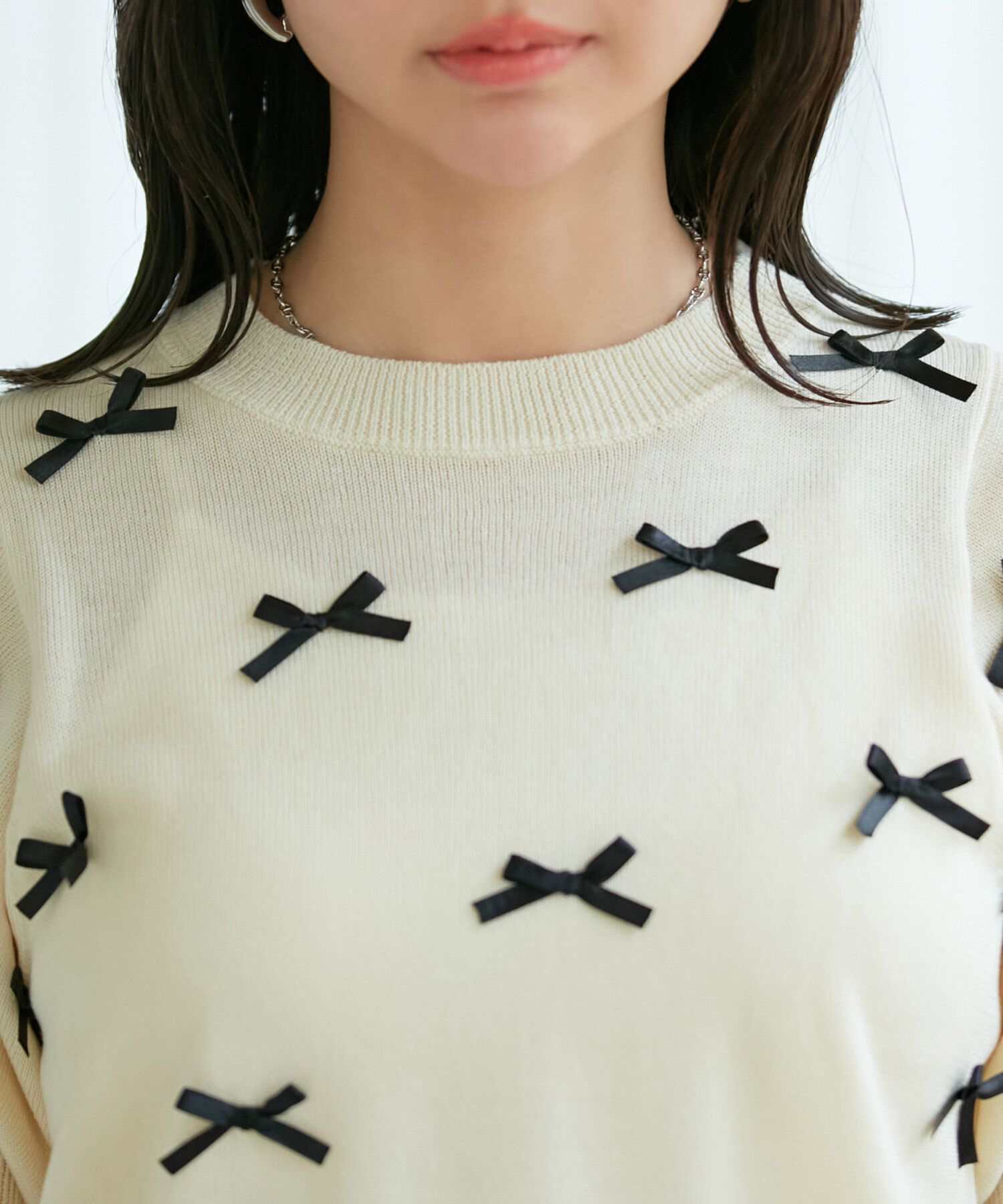 VIS「【WEB限定】リボンハーフスリーブニット」|ニット・セーター|