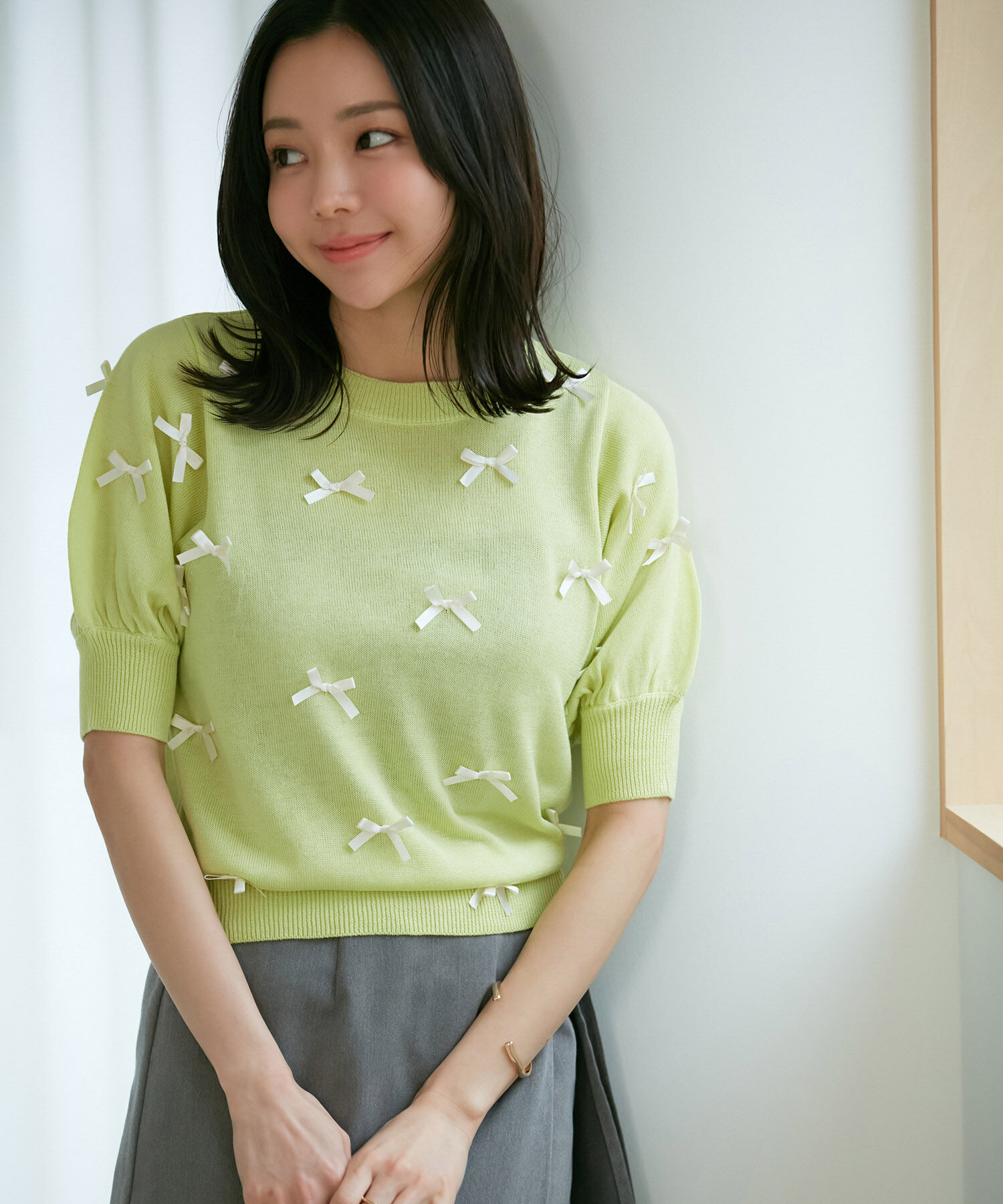 VIS「【WEB限定】リボンハーフスリーブニット」|ニット・セーター|
