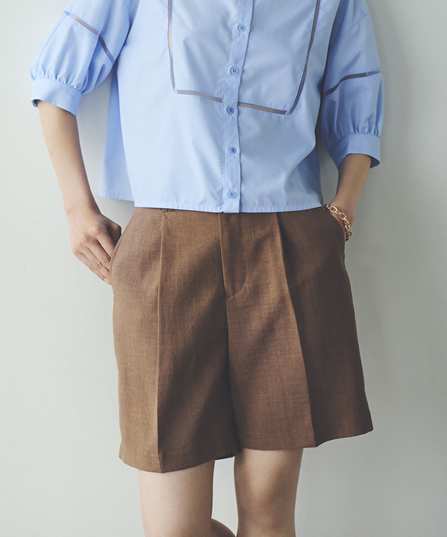 VIS「【接触冷感・洗える】美easyリネンライクショートパンツ」|その他|ブラウン系(23)