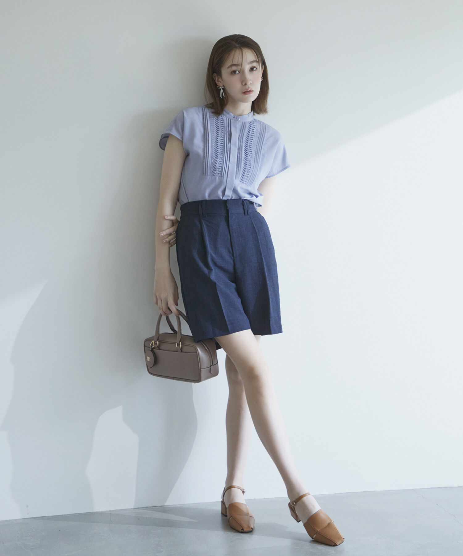 VIS「【接触冷感・洗える】美easyリネンライクショートパンツ」|その他|ネイビー(40)