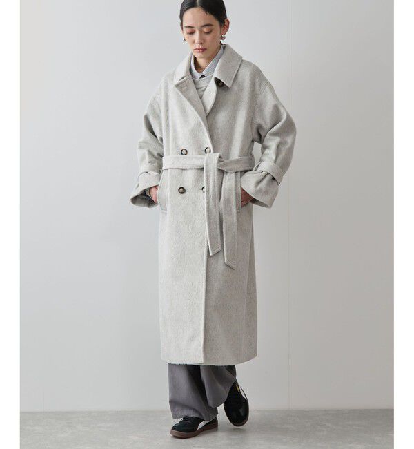 VIS「【2WAY】シャギーロングコート」|ステンカラーコート|ライトグレー