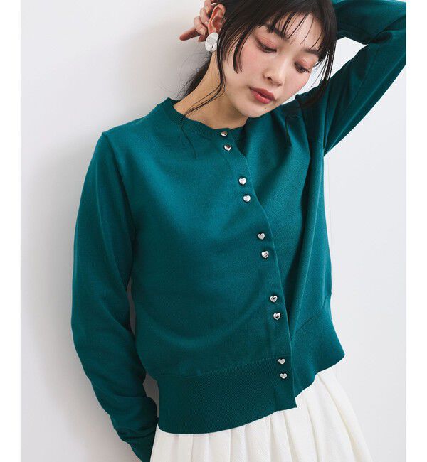 VIS「【洗える】ダブルハートボタンカーディガン」|カーディガン|ターコイズ