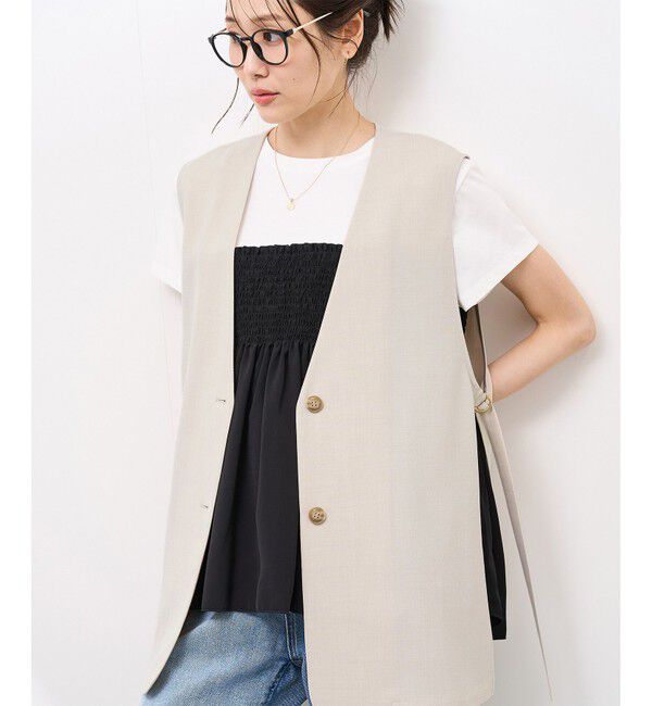 Rope&rsquo;Picnic「【抗菌防臭・接触冷感・UVカット】カナパノースーリーブジレ/セットアップ対応」|ベスト・ジレ|