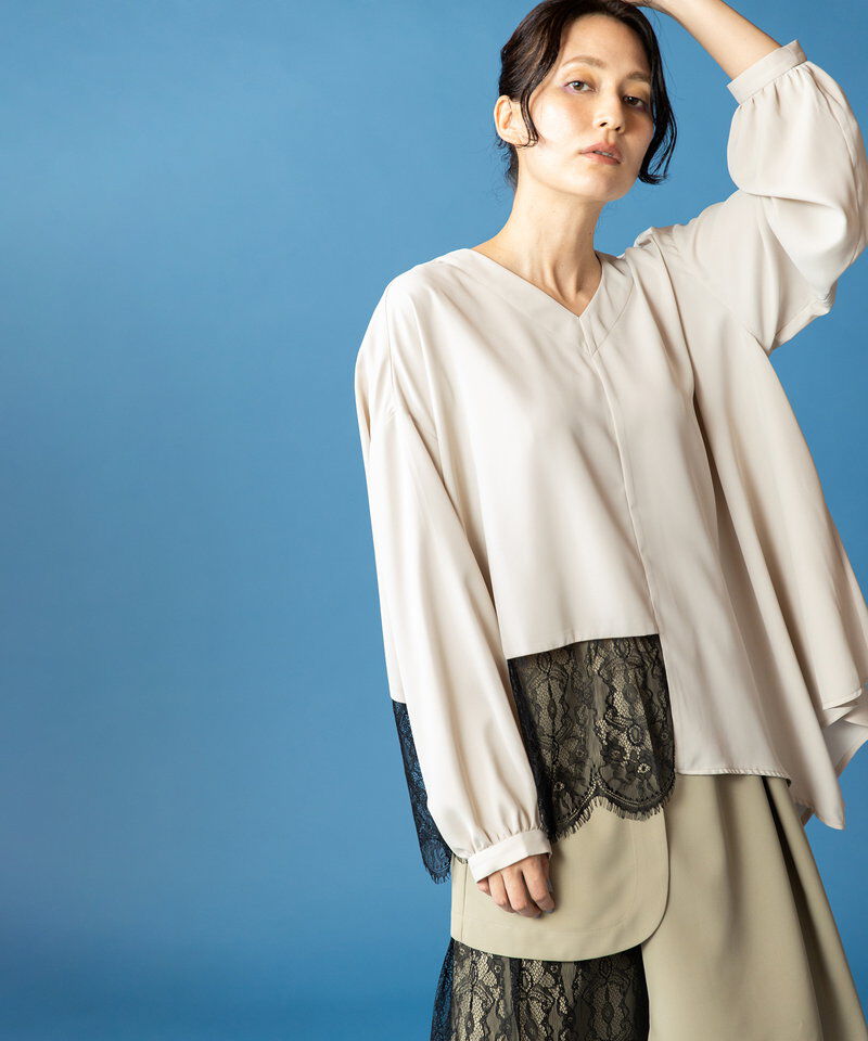  「アシンメトリーレース切替ブラウス」|シャツ・ブラウス|