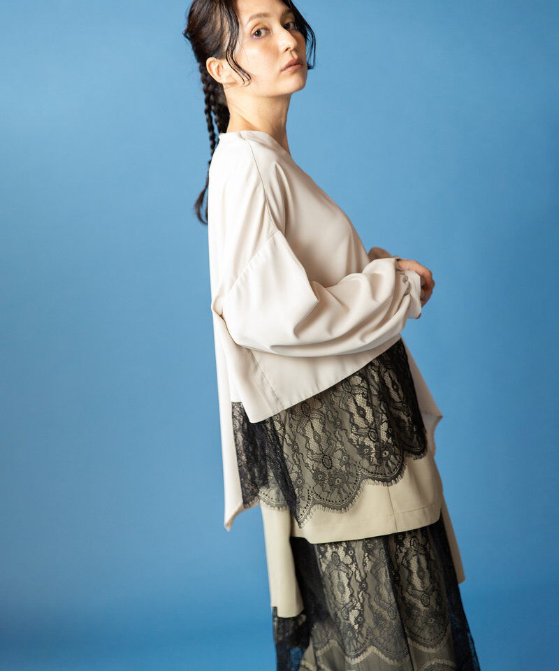  「アシンメトリーレース切替ブラウス」|シャツ・ブラウス|