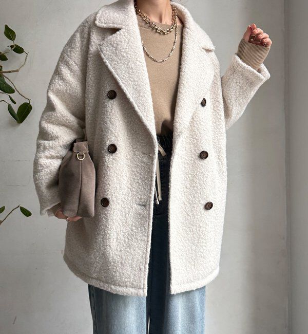  「【WEB限定】ボアダウンダブルテーラードコート」|その他|オフホワイト