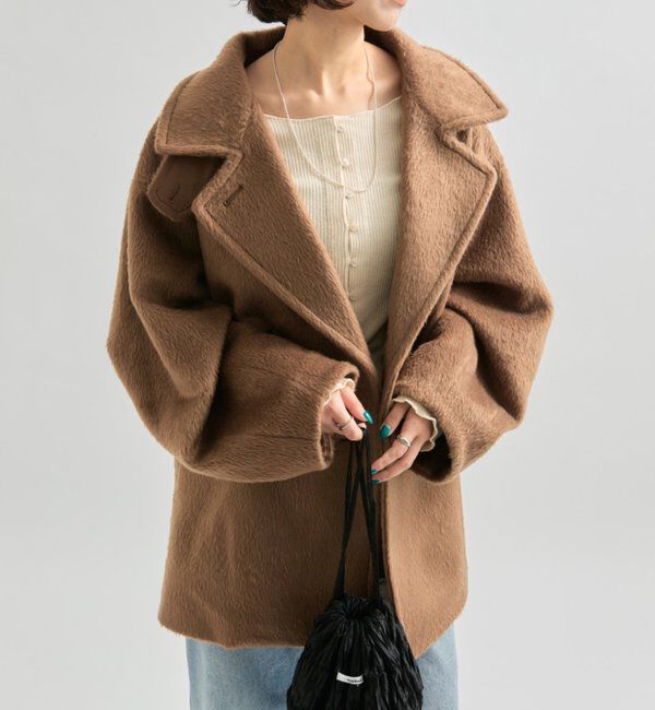  「ウール混 シャギーミドルコート」|その他|ブラウン