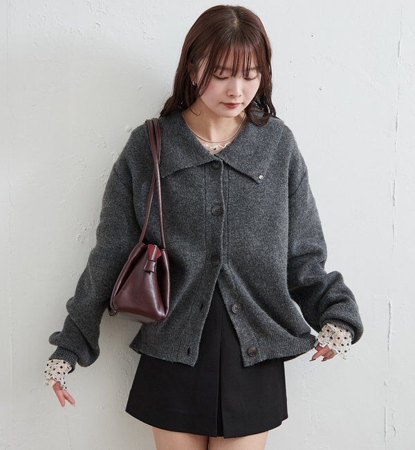  「襟付きプレートニットカーディガン」|カーディガン|