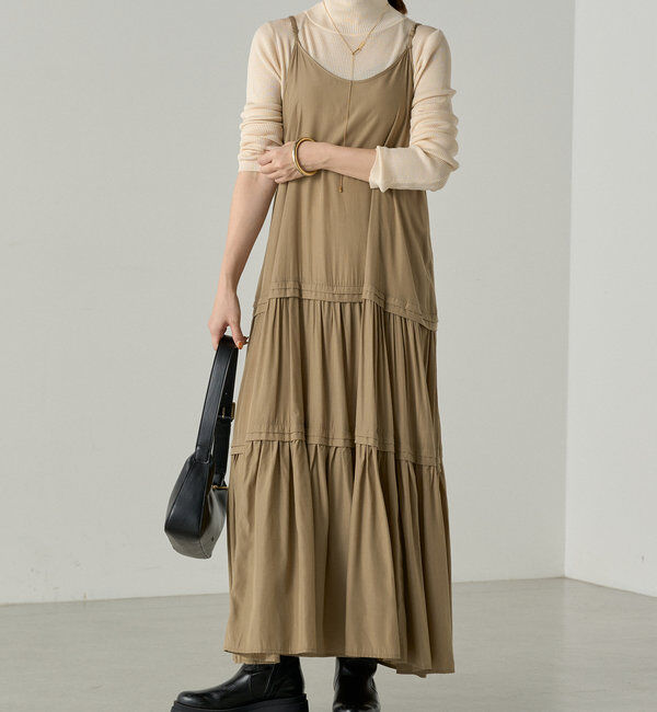 「【3サイズ展開】サテンティアードキャミワンピース」|ワンピース|