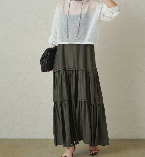  「【3サイズ展開】サテンティアードキャミワンピース」|ワンピース|