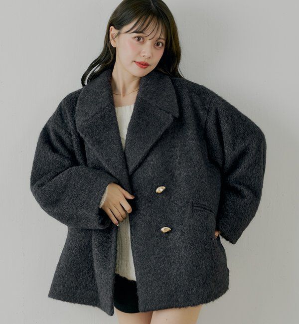 Chico 金釦シャギールーズコート グレー Chico（チコ）の「金釦シャギールーズコート（その他アウター）」 - WEAR