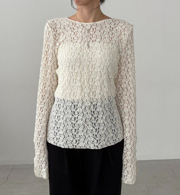  「【前後2WAY/オケージョンにも◎】レースUネックトップス」|Tシャツ・カットソー|