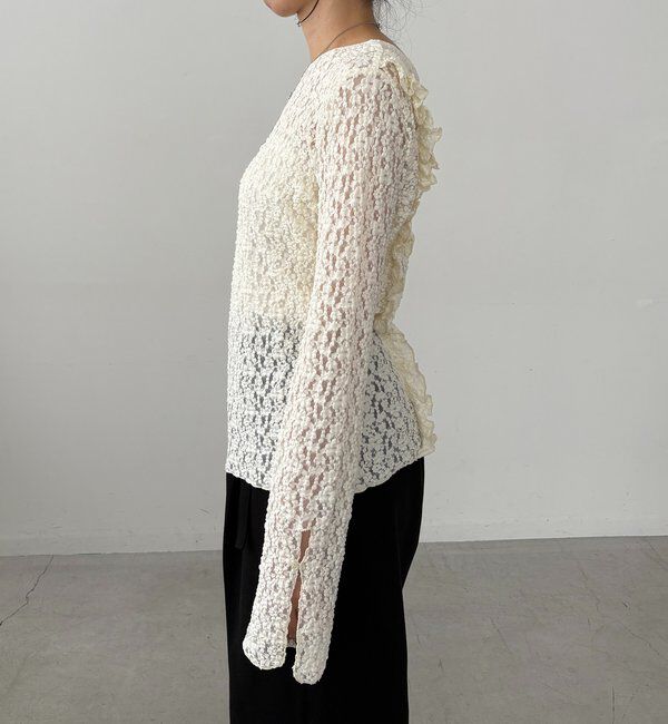  「【前後2WAY/オケージョンにも◎】レースUネックトップス」|Tシャツ・カットソー|