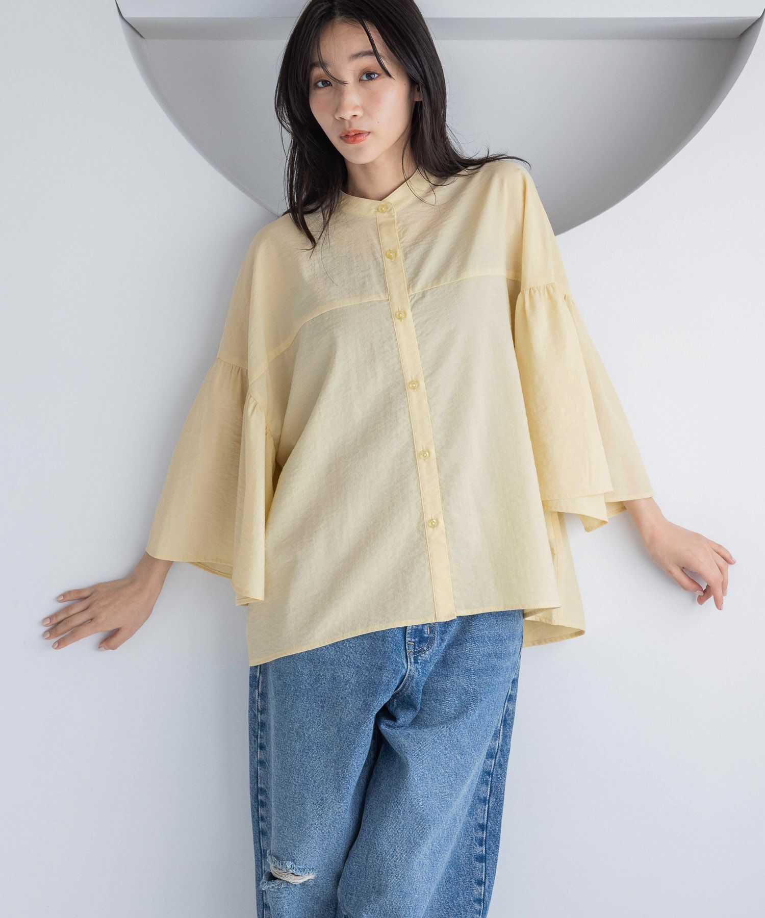 LOWRYS FARM「バンドフリル８分袖」|シャツ・ブラウス|YEL2