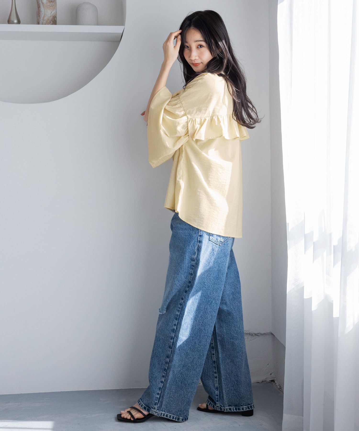 LOWRYS FARM「バンドフリル８分袖」|シャツ・ブラウス|