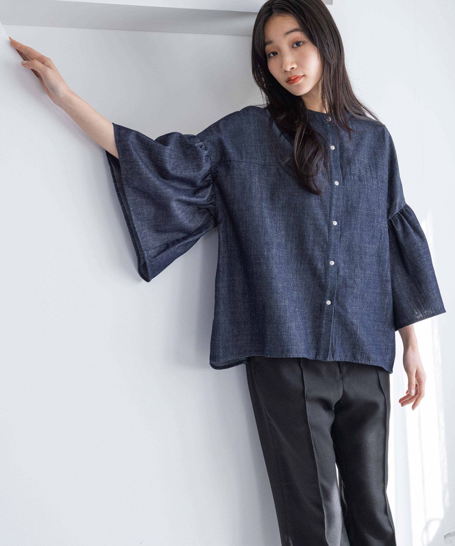 LOWRYS FARM「バンドフリル８分袖」|シャツ・ブラウス|ﾃﾞﾆﾑ