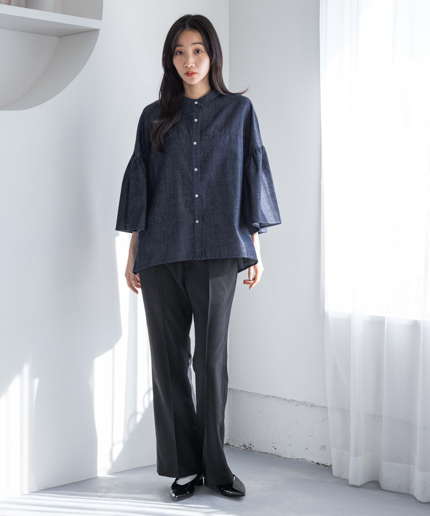 LOWRYS FARM「バンドフリル８分袖」|シャツ・ブラウス|