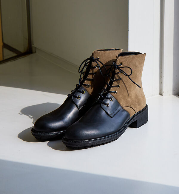 alfredoBANNISTER「【定番】ベロア切替 レースアップブーツ」|ショートブーツ|ベージュ
