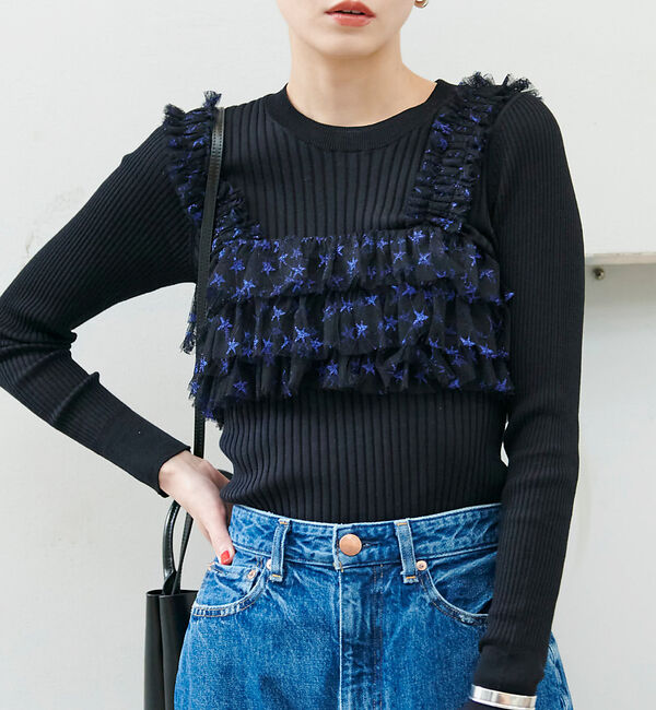 Rouge vif「スター＆ハート柄チュールフリルビスチェ」|シャツ・ブラウス|ブルー