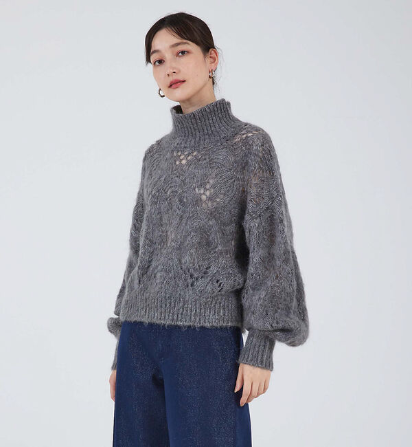 qualite「モヘアケーブルニット」|ニット・セーター|チャコールグレー