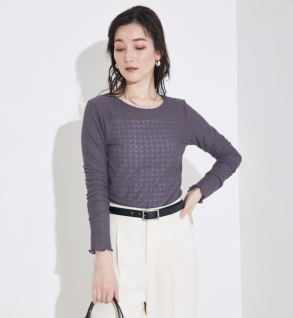 qualite「ジャカードニットメロウトップス」|Tシャツ・カットソー|チャコールグレー