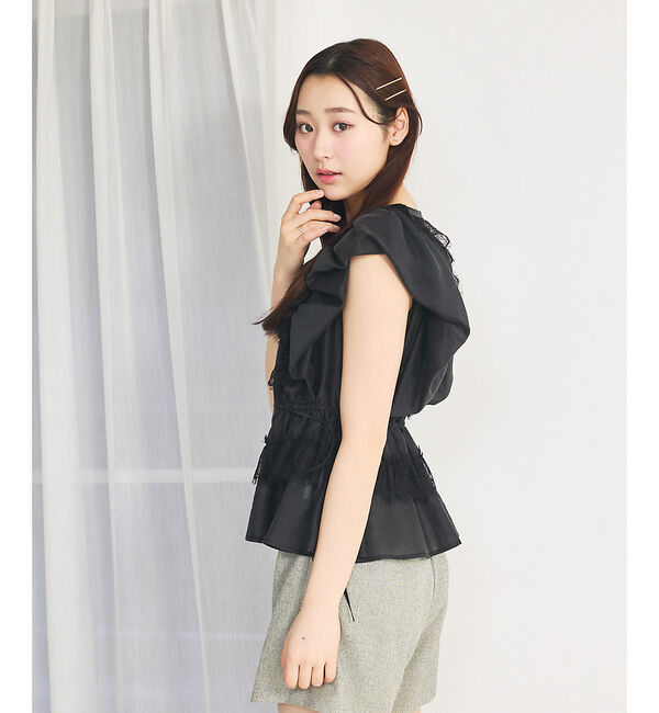 SELFIST「パフショルダーノースリーブフリルブラウス」|シャツ・ブラウス|