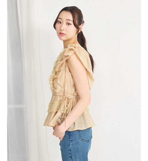 SELFIST「パフショルダーノースリーブフリルブラウス」|シャツ・ブラウス|