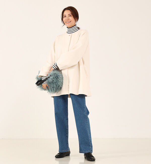 abahouse mavie「シルキーダンボールハーフコート」|ノーカラーコート|