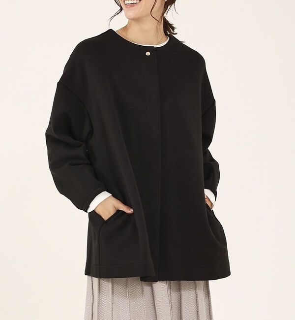 abahouse mavie「シルキーダンボールハーフコート」|ノーカラーコート|スミクロ