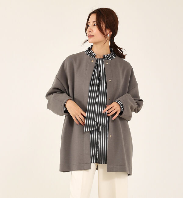 abahouse mavie「シルキーダンボールハーフコート」|ノーカラーコート|