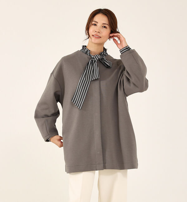 abahouse mavie「シルキーダンボールハーフコート」|ノーカラーコート|