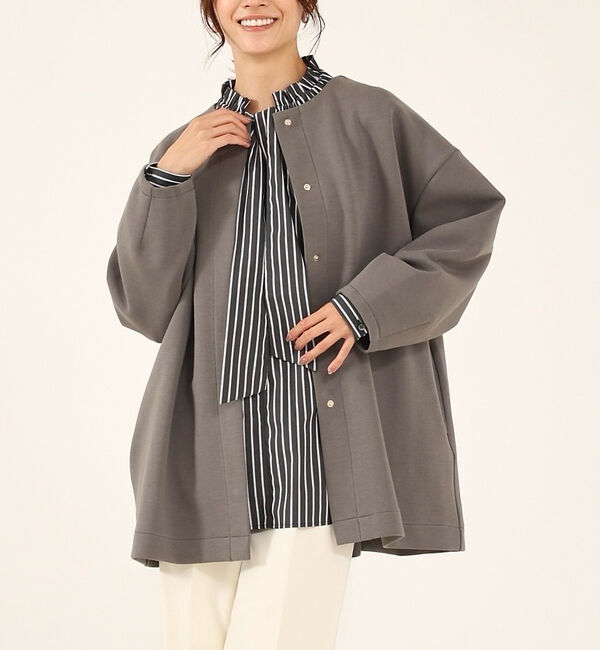 abahouse mavie「シルキーダンボールハーフコート」|ノーカラーコート|