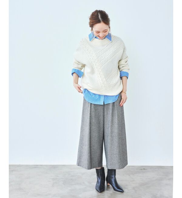 le.coeur blanc「ツイードライクワイドクロップドパンツ」|スラックス|