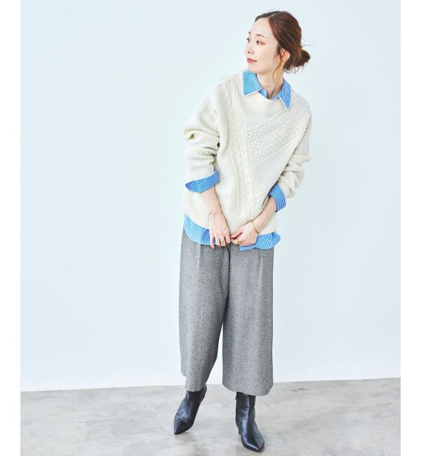 le.coeur blanc「ツイードライクワイドクロップドパンツ」|スラックス|