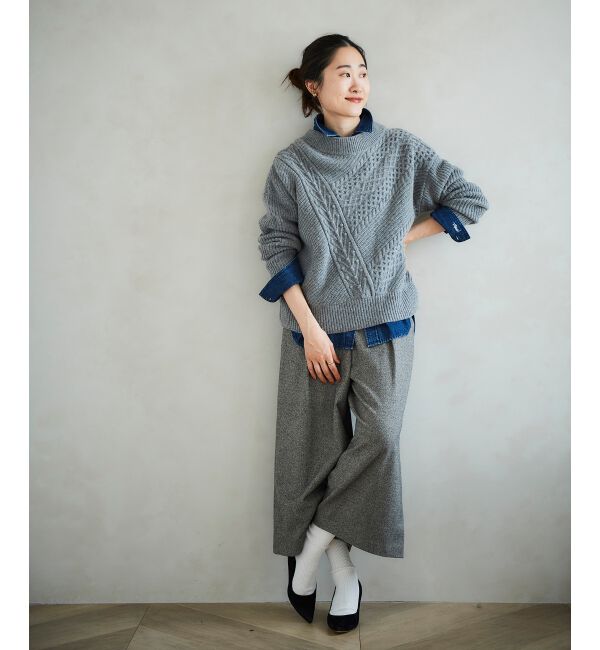 le.coeur blanc「ツイードライクワイドクロップドパンツ」|スラックス|