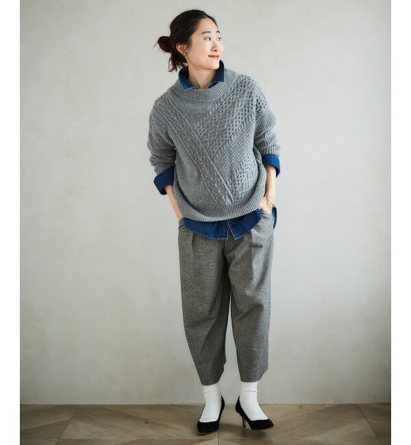 le.coeur blanc「ツイードライクワイドクロップドパンツ」|スラックス|