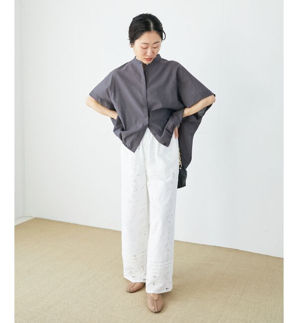  「《手洗い可能》シアー麻シャンブレードロストギャザーシャツ」|シャツ・ブラウス|