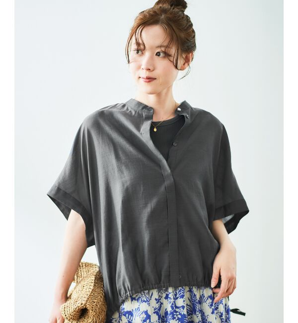 「《手洗い可能》シアー麻シャンブレードロストギャザーシャツ」|シャツ・ブラウス|