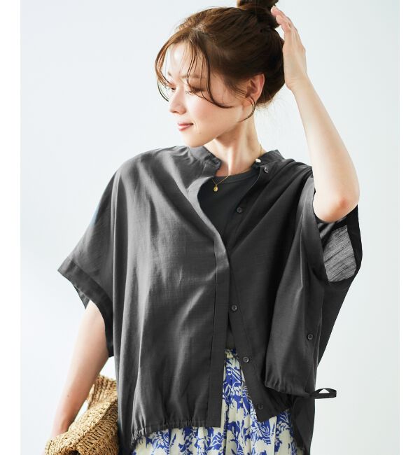  「《手洗い可能》シアー麻シャンブレードロストギャザーシャツ」|シャツ・ブラウス|