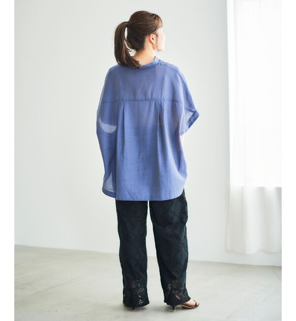  「《手洗い可能》シアー麻シャンブレードロストギャザーシャツ」|シャツ・ブラウス|