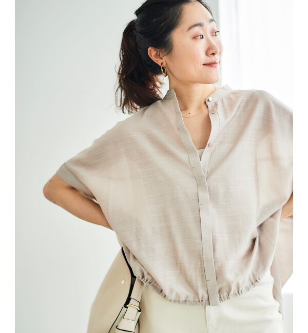  「《手洗い可能》シアー麻シャンブレードロストギャザーシャツ」|シャツ・ブラウス|