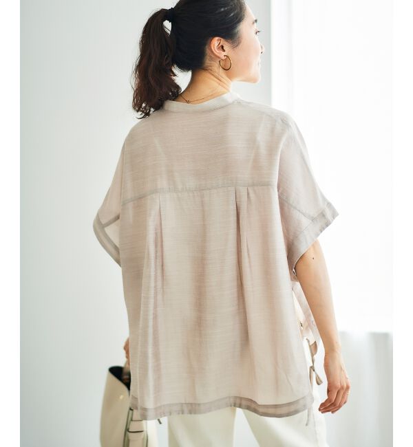  「《手洗い可能》シアー麻シャンブレードロストギャザーシャツ」|シャツ・ブラウス|
