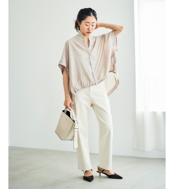  「《手洗い可能》シアー麻シャンブレードロストギャザーシャツ」|シャツ・ブラウス|