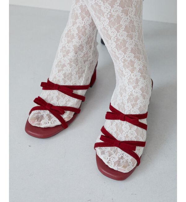  「◇ダブルリボンサンダル」|サンダル|ボルドー