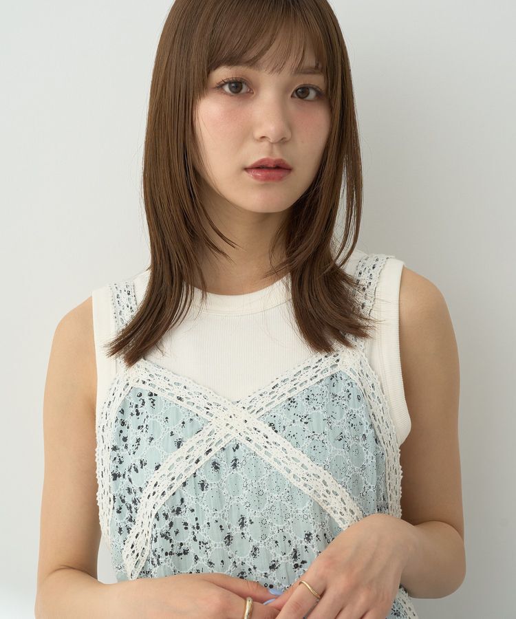 earth music&ecology「花柄プリントボーラー刺繍ミニキャミドレス」|ワンピース|