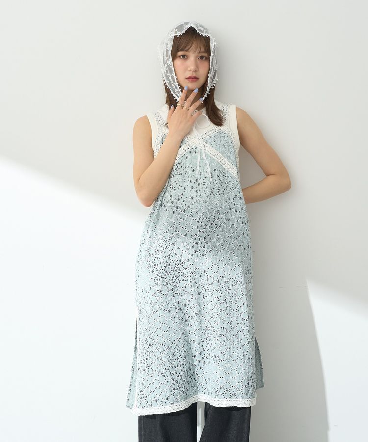 earth music&ecology「花柄プリントボーラー刺繍ミニキャミドレス」|ワンピース|