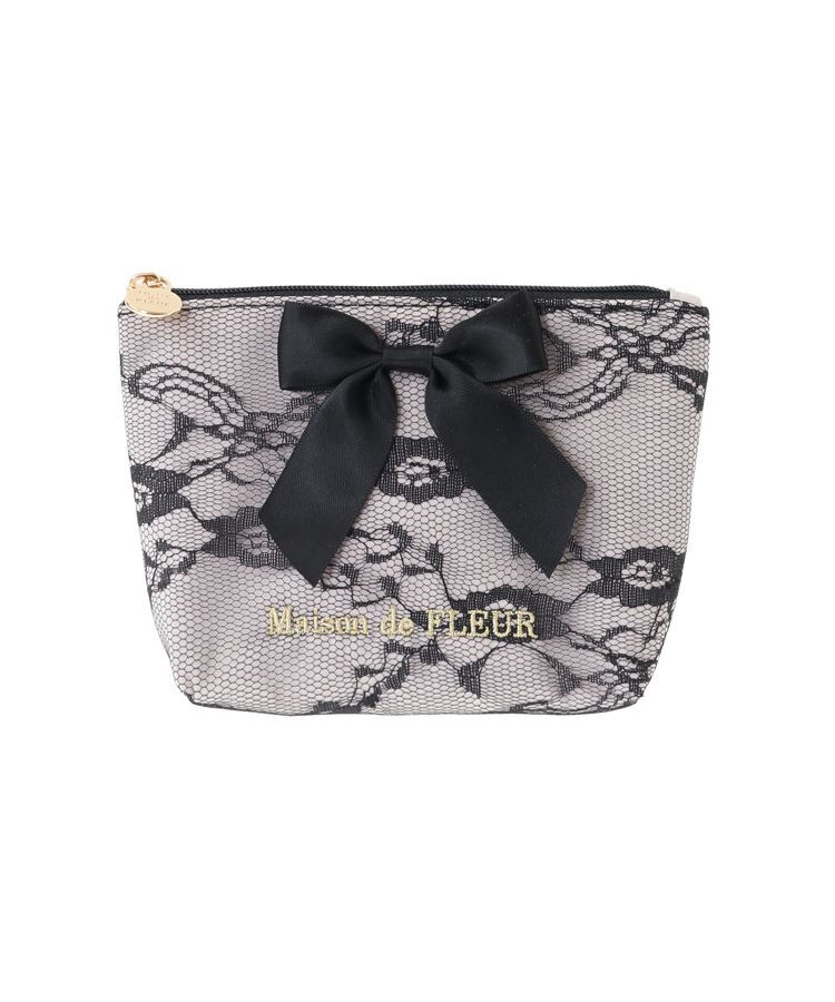 Maison de FLEUR「レースリボンポーチ」|ポーチ|グレイッシュピンク