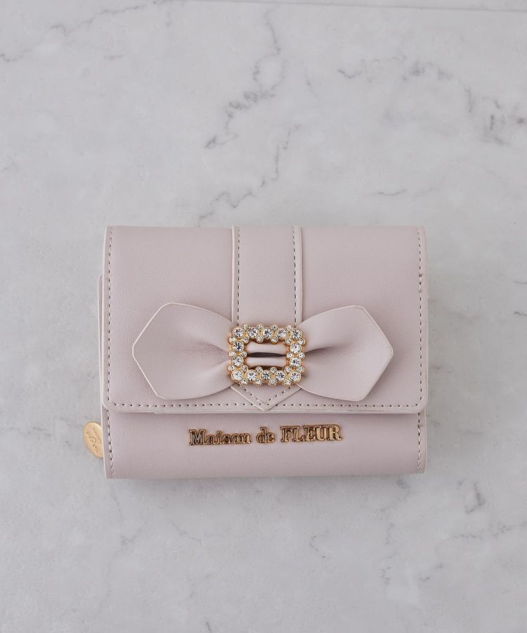 Maison de FLEUR「ビジューバックルリボンウォレット」|財布|グレイッシュピンク